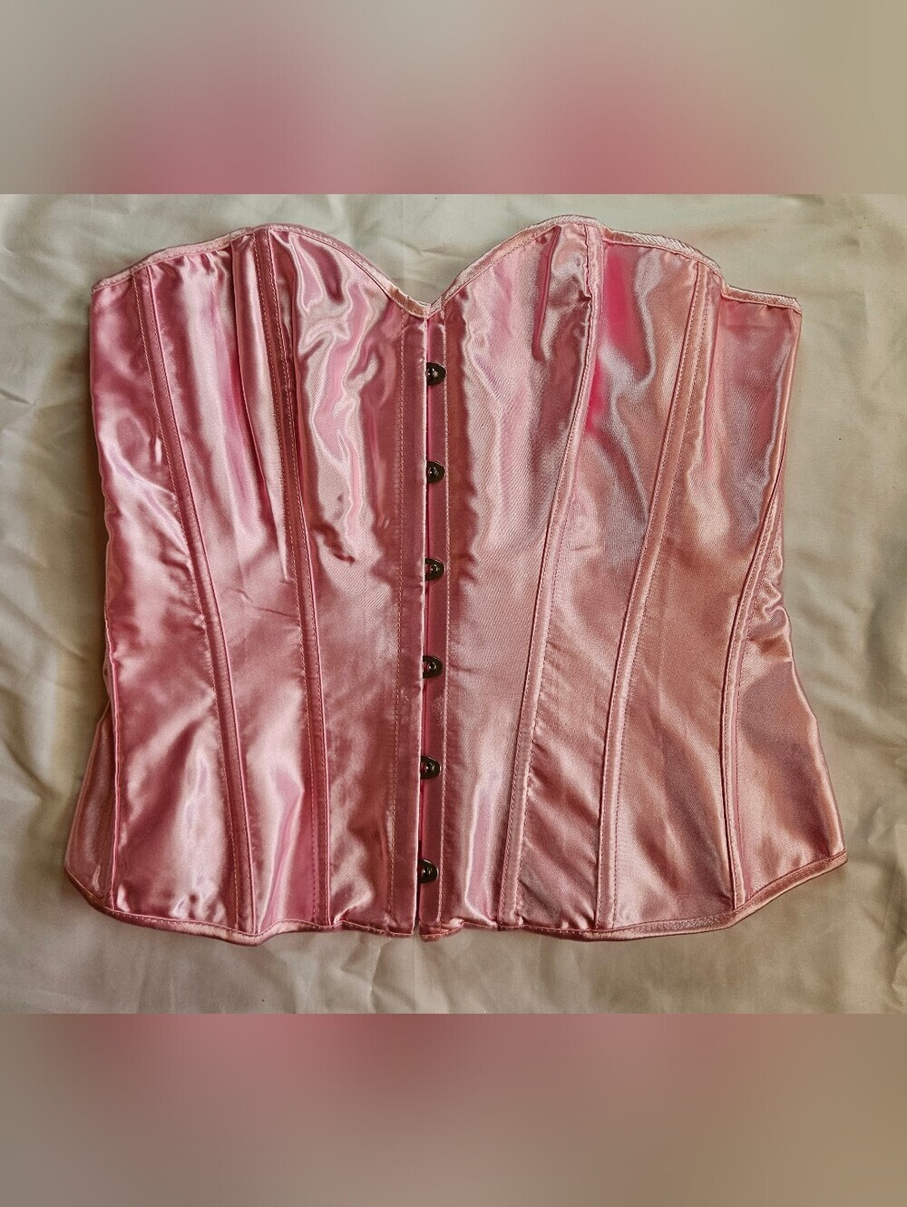 Unbranded Womens Pink Satin Strapless Corset With Sweetheart Neckline Size XL